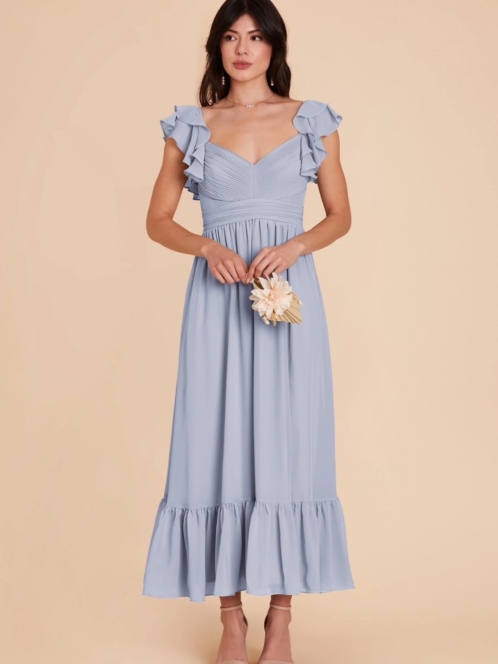 Birdy Grey Dusty Blue Ruffle-Sleeve Maxi Dress